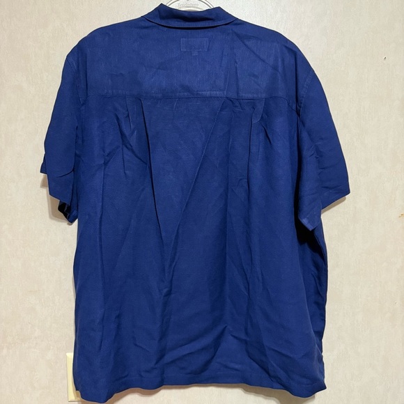 Oak Hill Blue Gold Embroidered Linen Blend Button Up Shirt - Picture 4 of 6